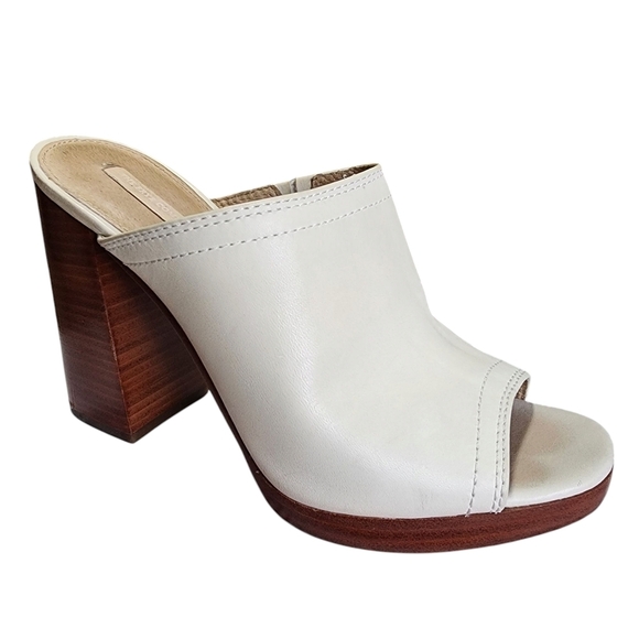 FRYE Cream Block Heel Clog Mules with Peep-Toe - 8M - Picture 2 of 10